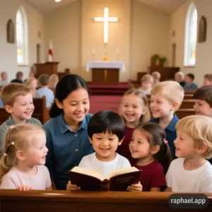 孩子们在教会长大， 听圣经故事、参加青年教会